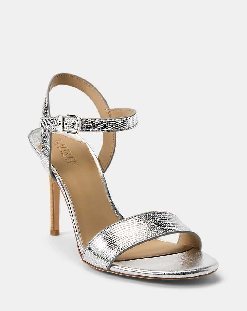 Sandalias Ralph Lauren Gwen Metallic Lizard-Embossed Mujer Plateados | UNFMKCW-86 - vista 2