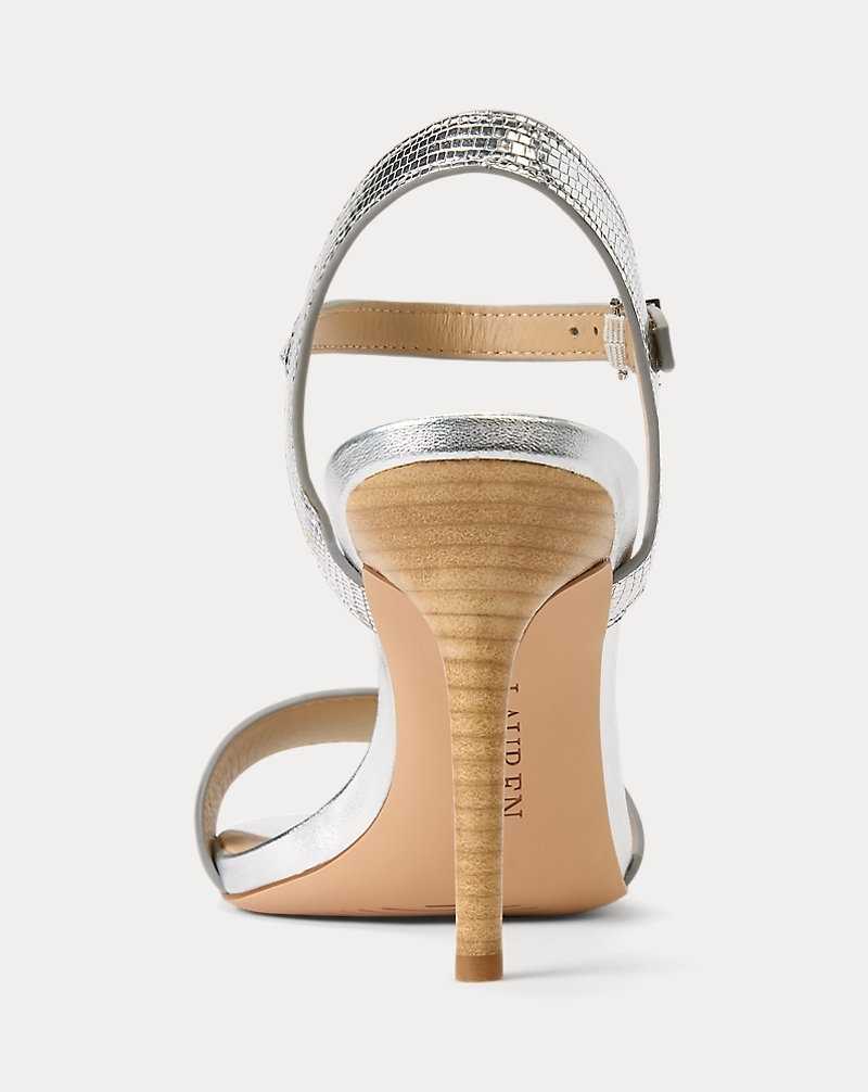 Sandalias Ralph Lauren Gwen Metallic Lizard-Embossed Mujer Plateados | UNFMKCW-86 - vista 3