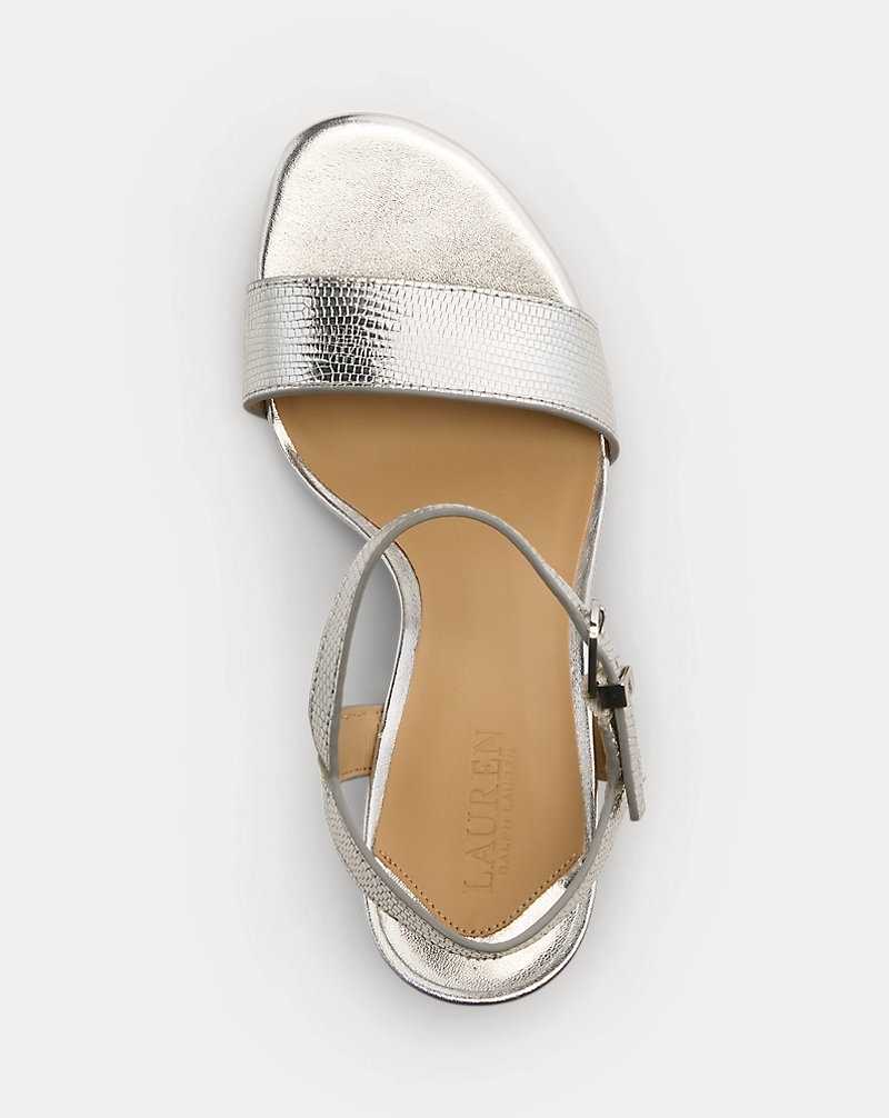Sandalias Ralph Lauren Gwen Metallic Lizard-Embossed Mujer Plateados | UNFMKCW-86 - vista 4