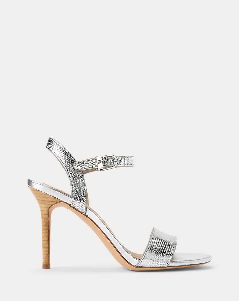 Sandalias Ralph Lauren Gwen Metallic Lizard-Embossed Mujer Plateados | UNFMKCW-86 - vista 1