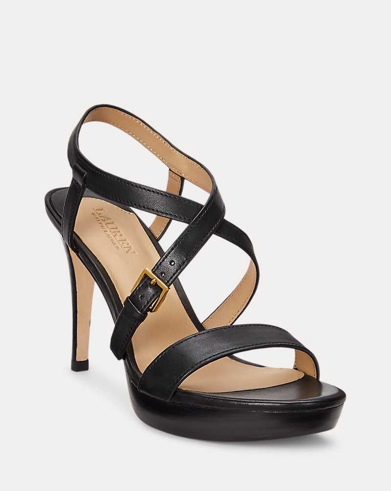 Sandalias Ralph Lauren Kerri Burnished Leather Mujer Negros | QNISLHY-07 - vista 2