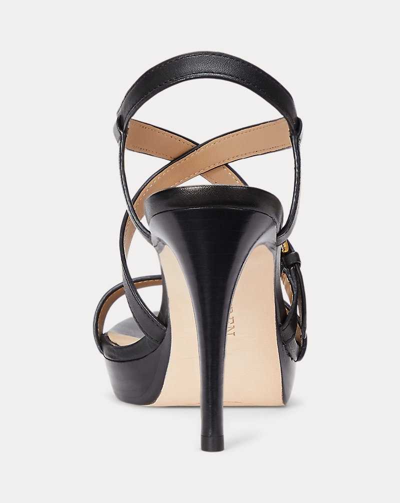 Sandalias Ralph Lauren Kerri Burnished Leather Mujer Negros | QNISLHY-07 - vista 3