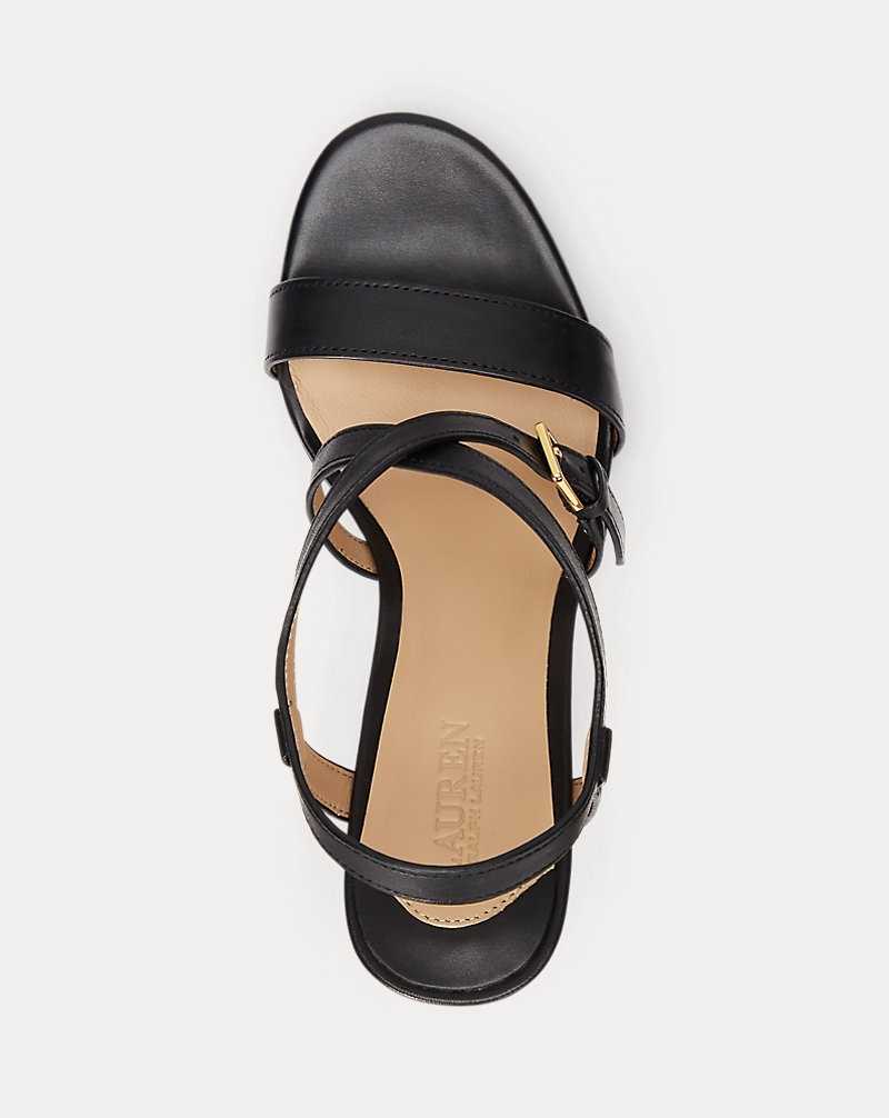 Sandalias Ralph Lauren Kerri Burnished Leather Mujer Negros | QNISLHY-07 - vista 4