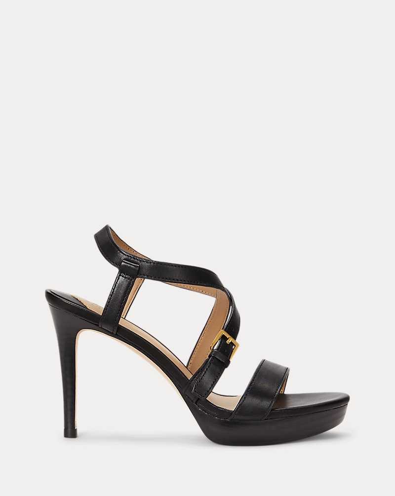 Sandalias Ralph Lauren Kerri Burnished Leather Mujer Negros | QNISLHY-07 - vista 1