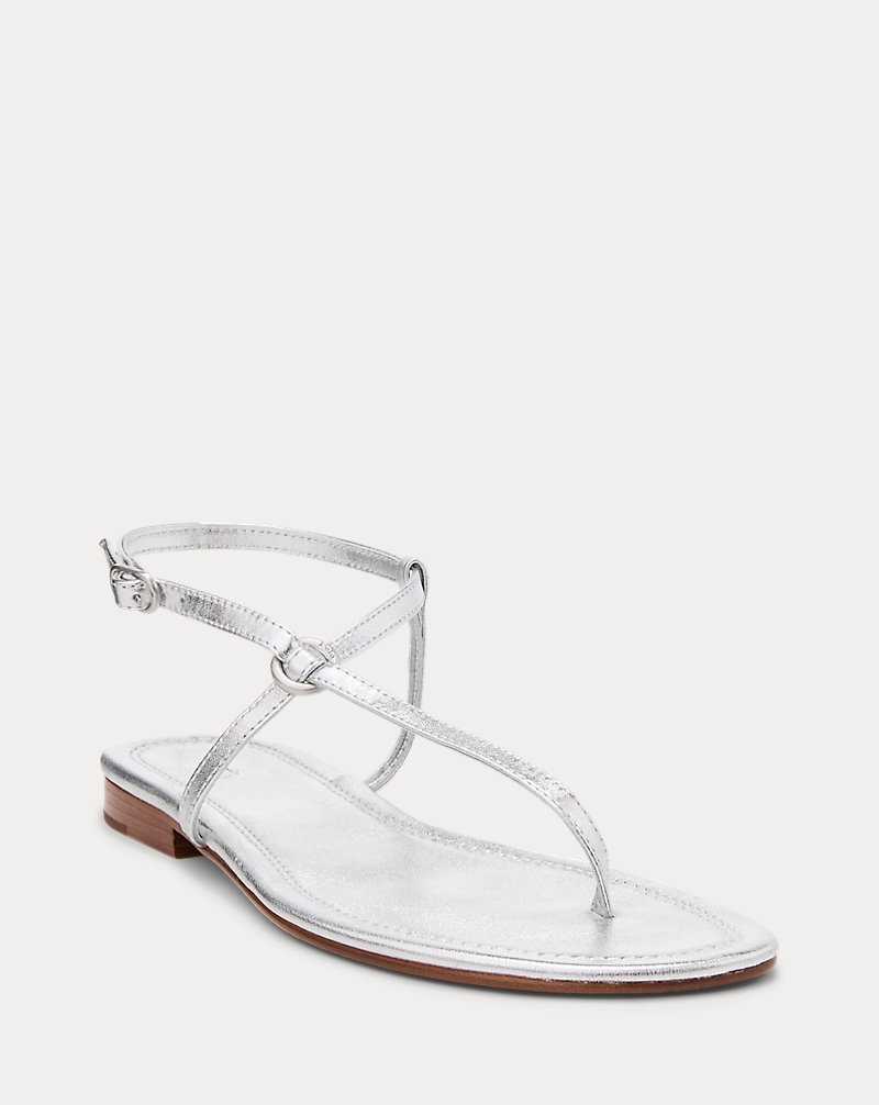 Sandalias Ralph Lauren O-Ring Metallic Leather Mujer Plateados | VRDIOYF-47 - vista 2