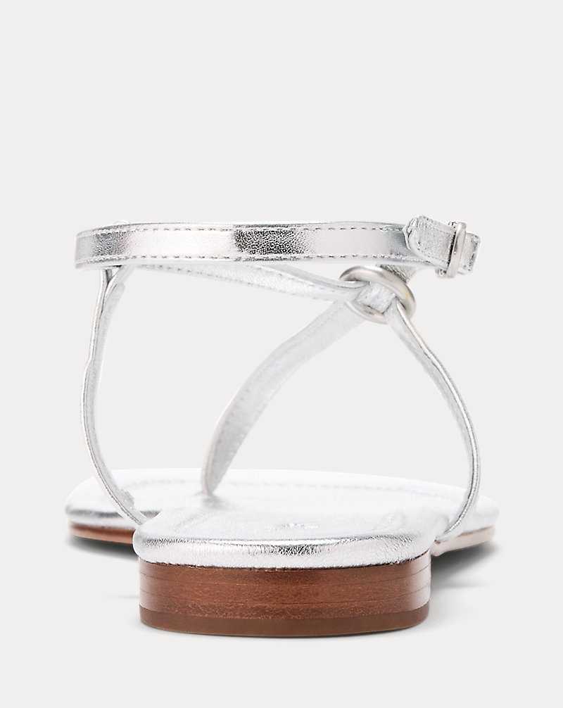 Sandalias Ralph Lauren O-Ring Metallic Leather Mujer Plateados | VRDIOYF-47 - vista 3
