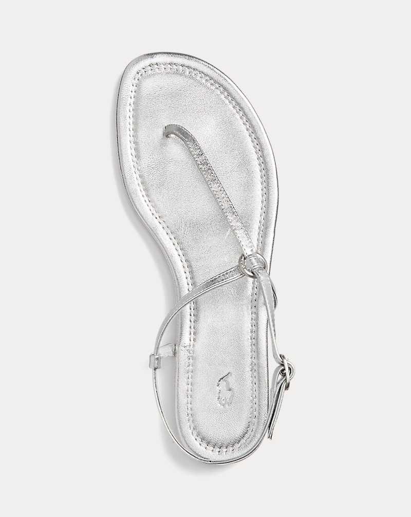 Sandalias Ralph Lauren O-Ring Metallic Leather Mujer Plateados | VRDIOYF-47 - vista 4