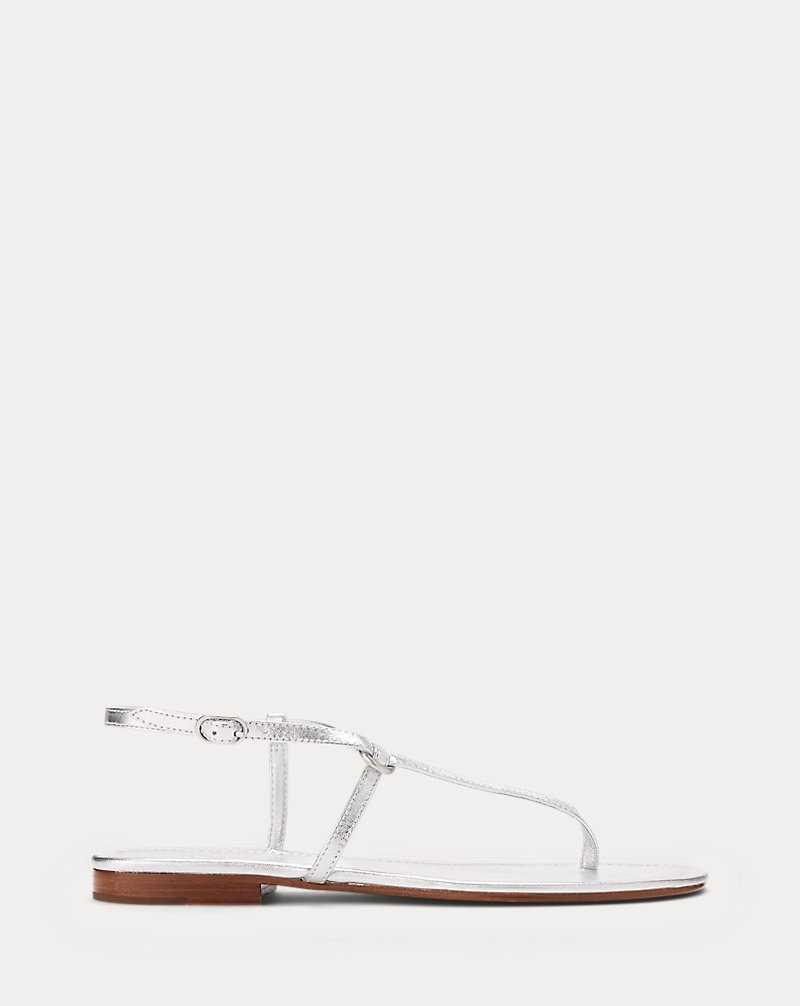 Sandalias Ralph Lauren O-Ring Metallic Leather Mujer Plateados | VRDIOYF-47 - vista 1