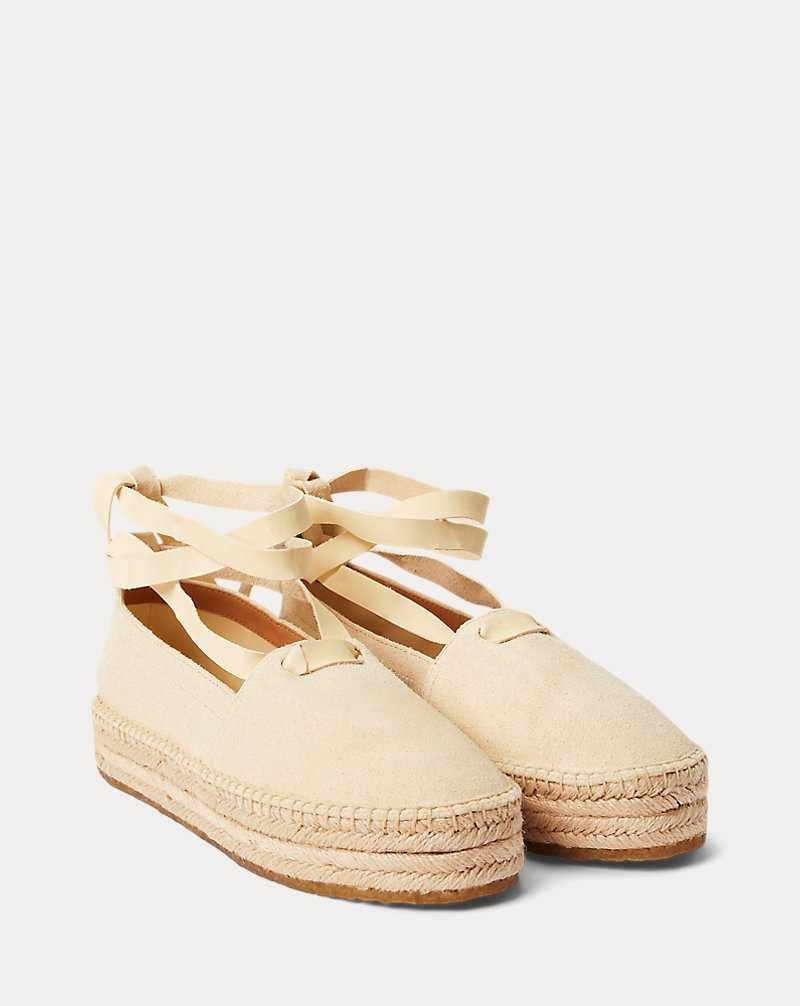Sandalias Ralph Lauren Roughout Suede Lace-Up Mujer Creme | FHMUBOQ-76 - vista 2