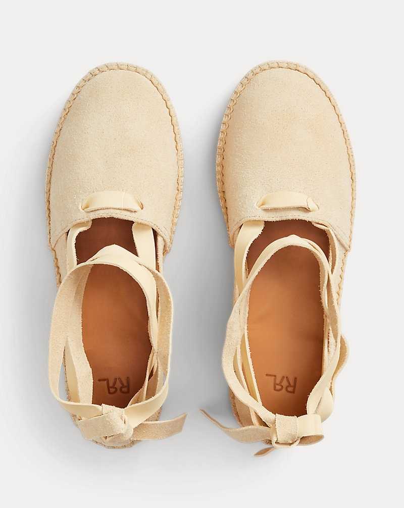 Sandalias Ralph Lauren Roughout Suede Lace-Up Mujer Creme | FHMUBOQ-76 - vista 3