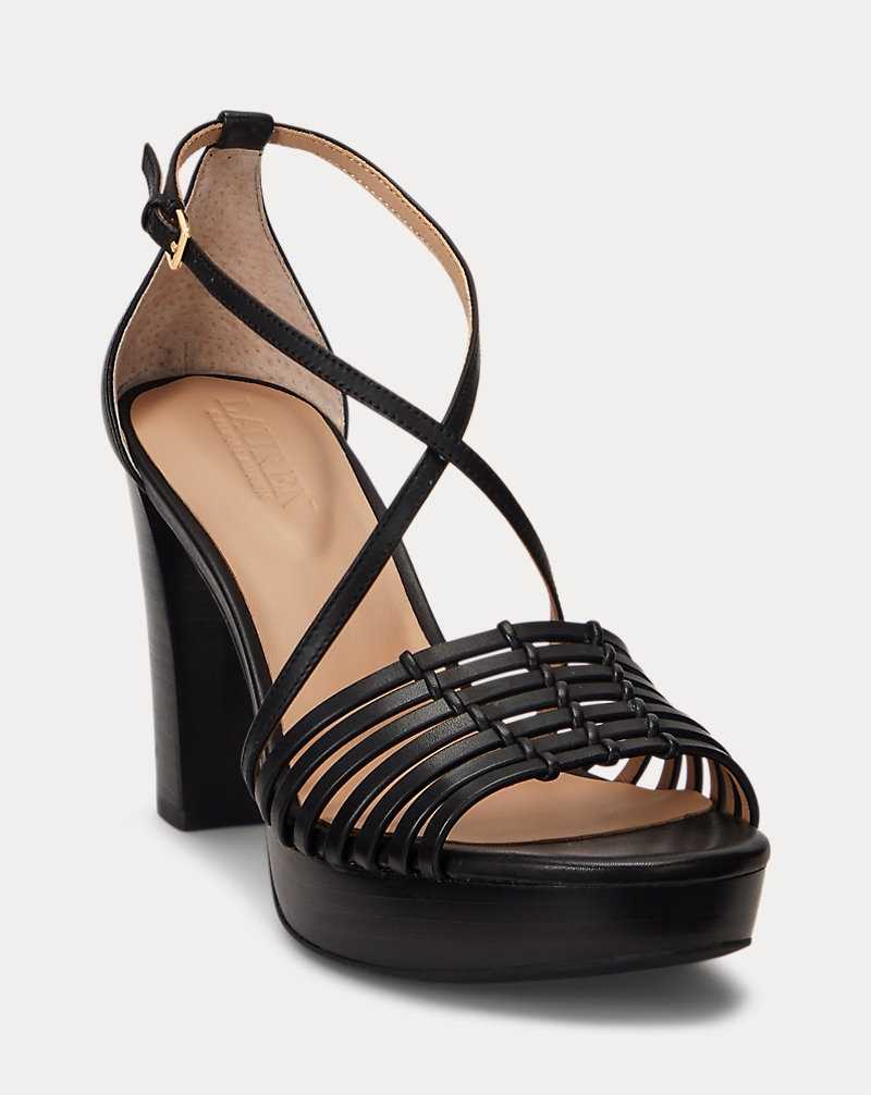 Sandalias Ralph Lauren Shelby Burnished Leather Platform Mujer Negros | CKLRPFV-79 - vista 2