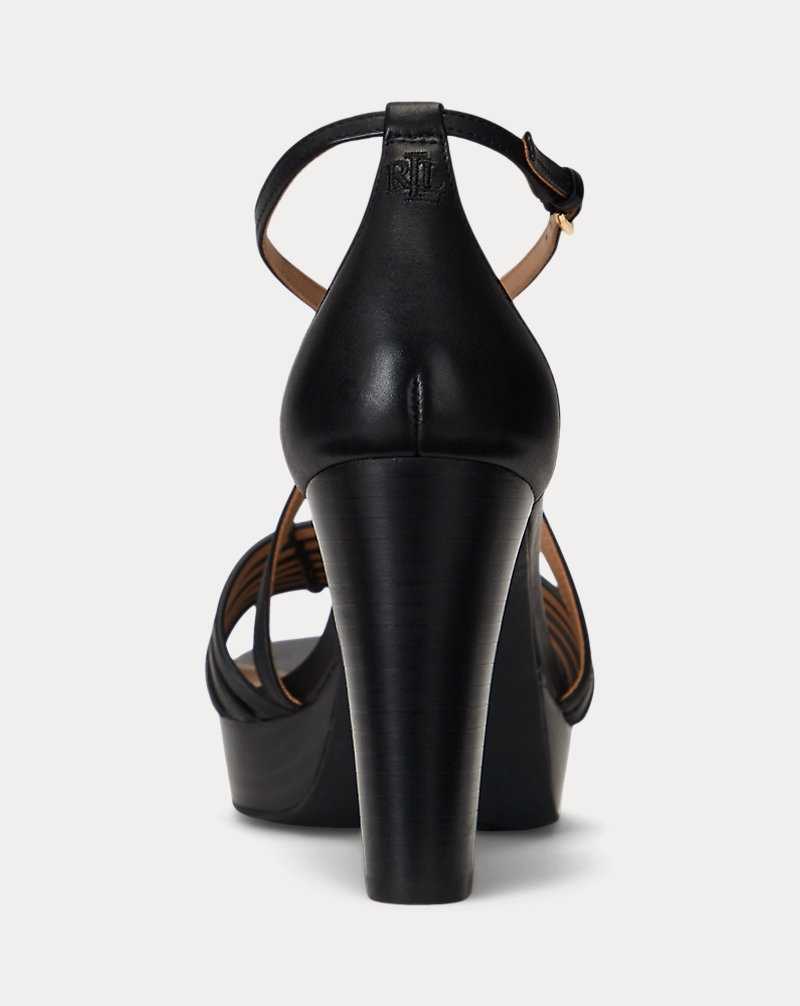 Sandalias Ralph Lauren Shelby Burnished Leather Platform Mujer Negros | CKLRPFV-79 - vista 3