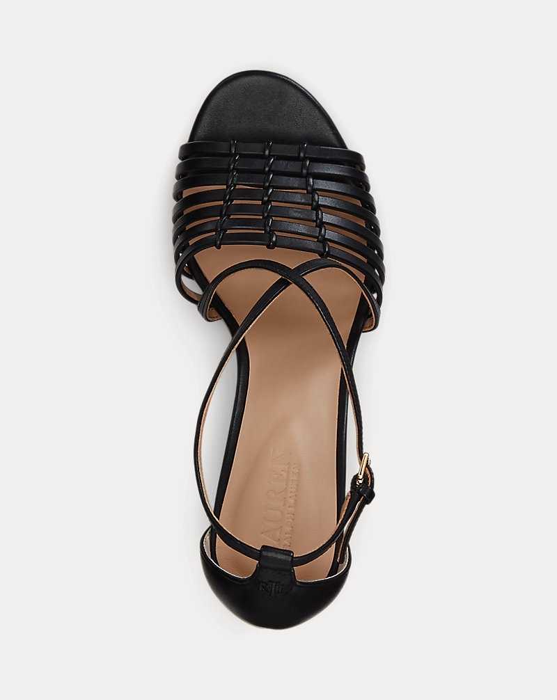 Sandalias Ralph Lauren Shelby Burnished Leather Platform Mujer Negros | CKLRPFV-79 - vista 4