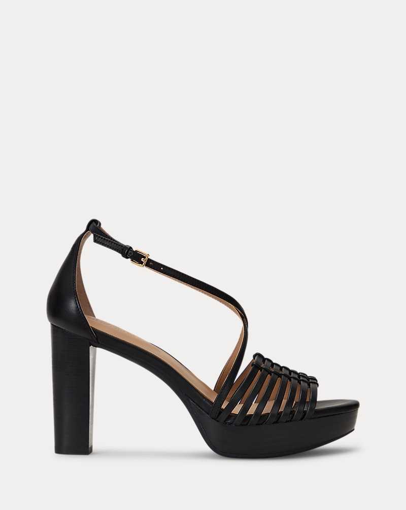 Sandalias Ralph Lauren Shelby Burnished Leather Platform Mujer Negros | CKLRPFV-79 - vista 1