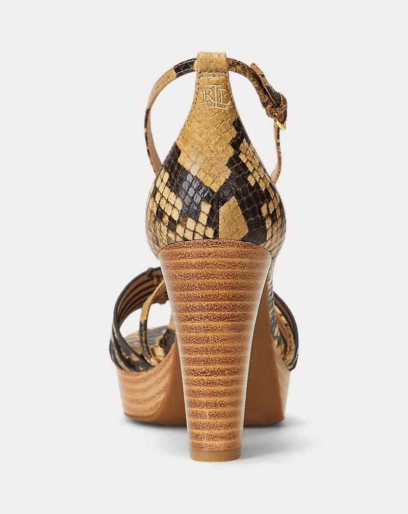 Sandalias Ralph Lauren Shelby Faux-Snakeskin Platform Mujer Caramel | CLQMWBR-30 - vista 3