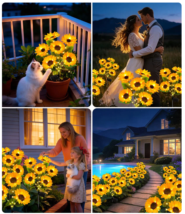 Solar Powered Sunflower LED Garden Lights para exterior Waterproof Set