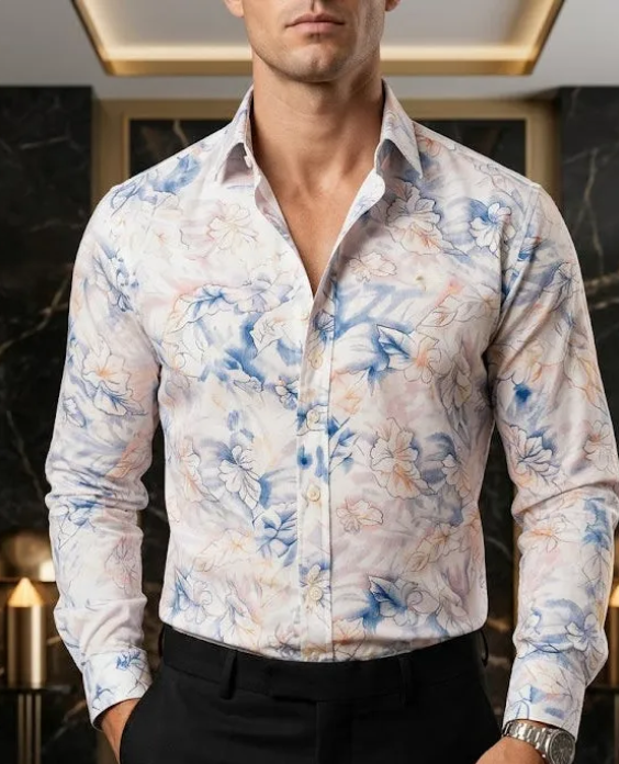 Camisa casual de corte entallado white tornasol leaves