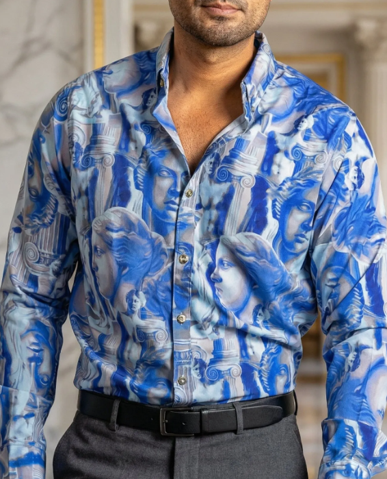 Camisa man Renaissance statue regular blue fit