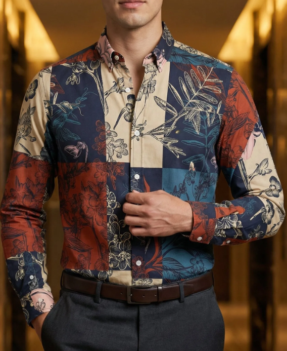 Camisa casual man pictures colours flowers