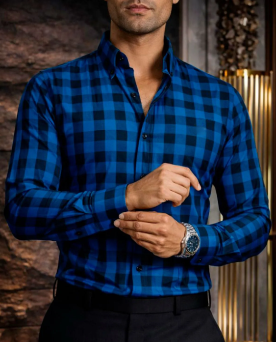 Camisa Navy blue man casual black boxes