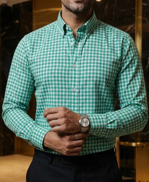 Camisa casual man green squares