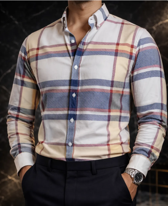 Camisa casual man bone purple red and yellow lines