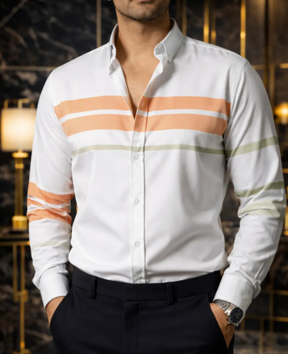 Camisa White casual man orange green rayas