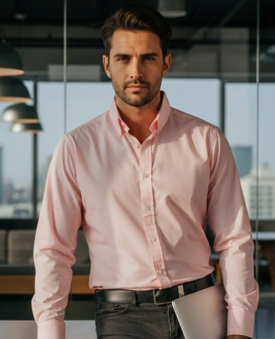 Camisa casual with Small Pink and White Check Pattern para hombre