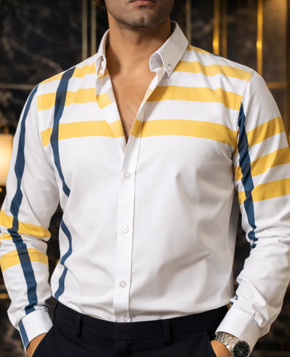 Camisa casual in Yellow and Navy Blue para hombre
