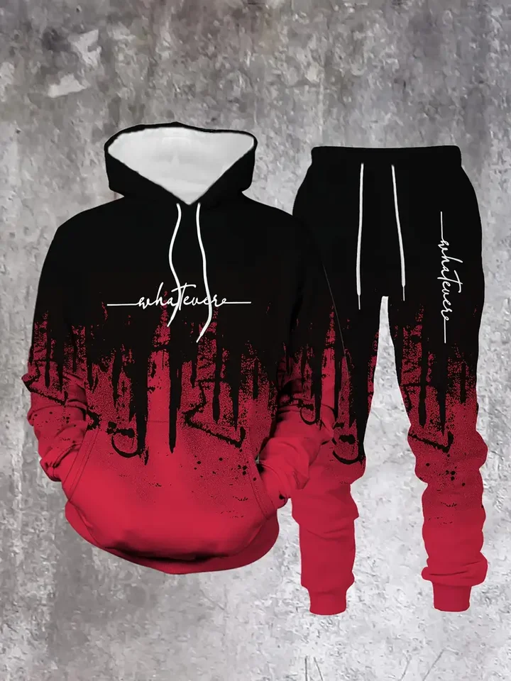 Sudadera con capucha Gradient Color Paris Tracksuit Outfit Street de moda 3D estampado Sport 2-Piece Autumn/Winter sudadera Sweatpantalón Set para hombre