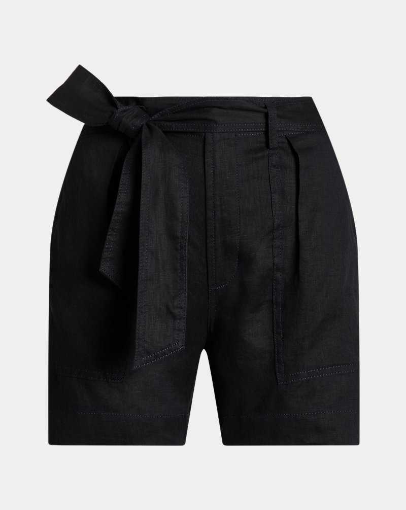 Short Ralph Lauren Belted Linen Mujer Negros | PHVQDGF-42 - vista 2