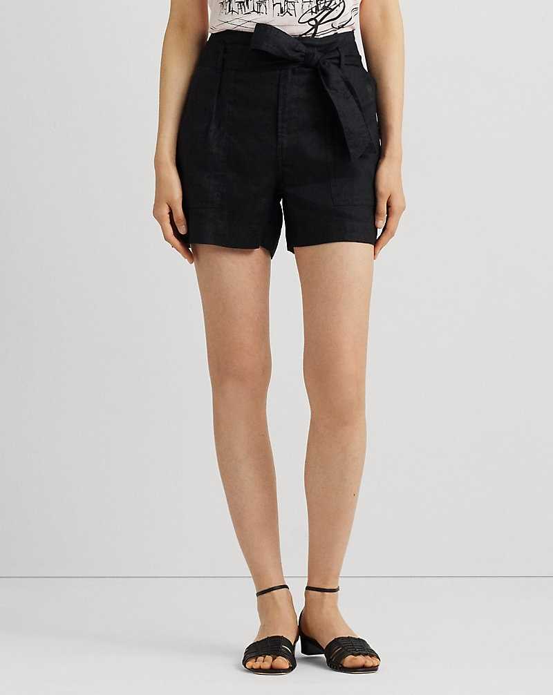 Short Ralph Lauren Belted Linen Mujer Negros | PHVQDGF-42 - vista 3