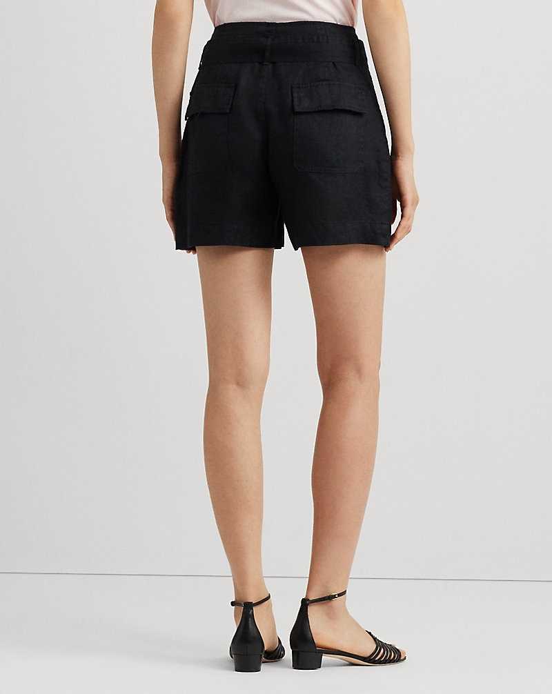 Short Ralph Lauren Belted Linen Mujer Negros | PHVQDGF-42 - vista 4
