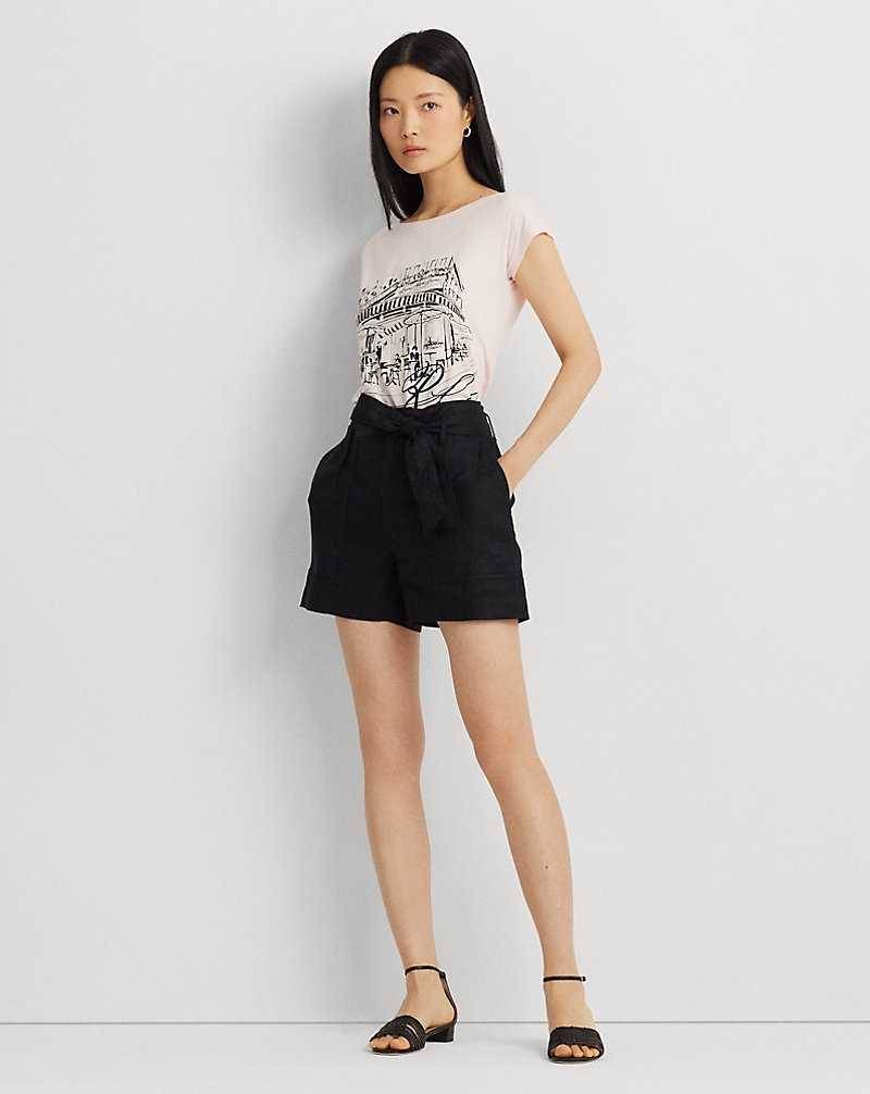 Short Ralph Lauren Belted Linen Mujer Negros | PHVQDGF-42 - vista 1