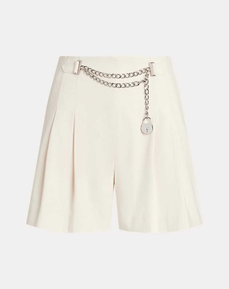 Short Ralph Lauren Chain-Trim Pleated Cotton-Blend Mujer Creme | BFROHZJ-95 - vista 2
