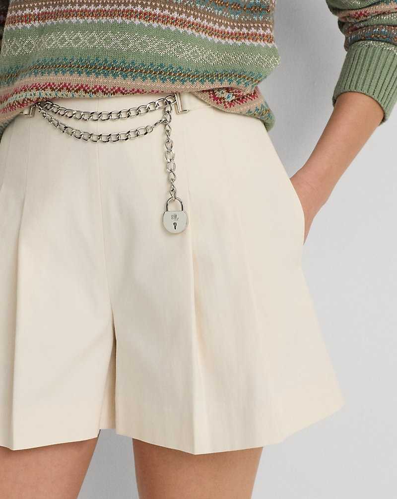 Short Ralph Lauren Chain-Trim Pleated Cotton-Blend Mujer Creme | BFROHZJ-95 - vista 5