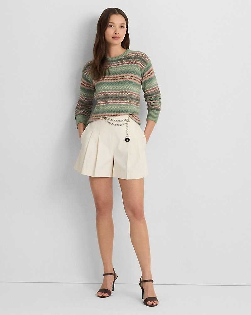 Short Ralph Lauren Chain-Trim Pleated Cotton-Blend Mujer Creme | BFROHZJ-95 - vista 1