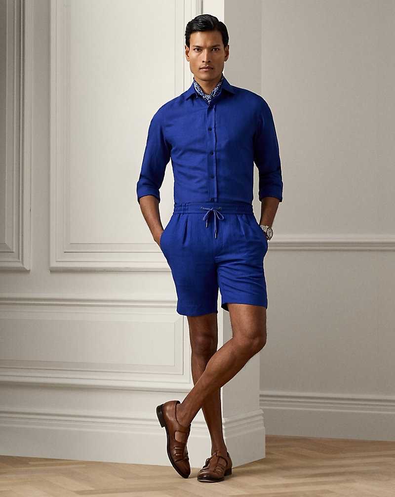 Short Ralph Lauren Hand-Tailored Silk-Linen Hombre Azules | OWPDLMK-71 - vista 1