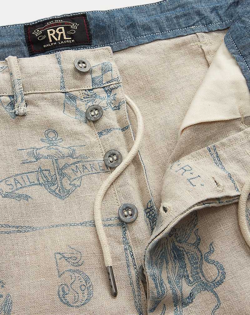 Short Ralph Lauren Indigo-Print Linen Hombre Creme Multi | LEQZHNJ-16 - vista 3