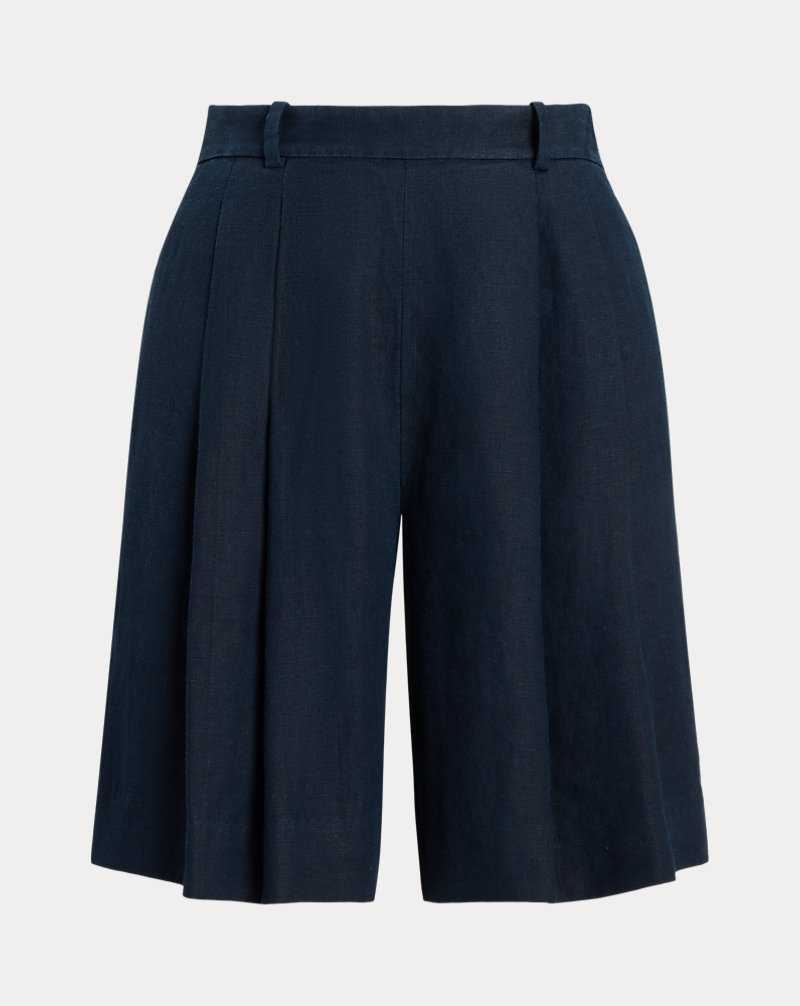 Short Ralph Lauren Long Pleated Linen Mujer Azul Marino | XPUJHNK-54 - vista 2
