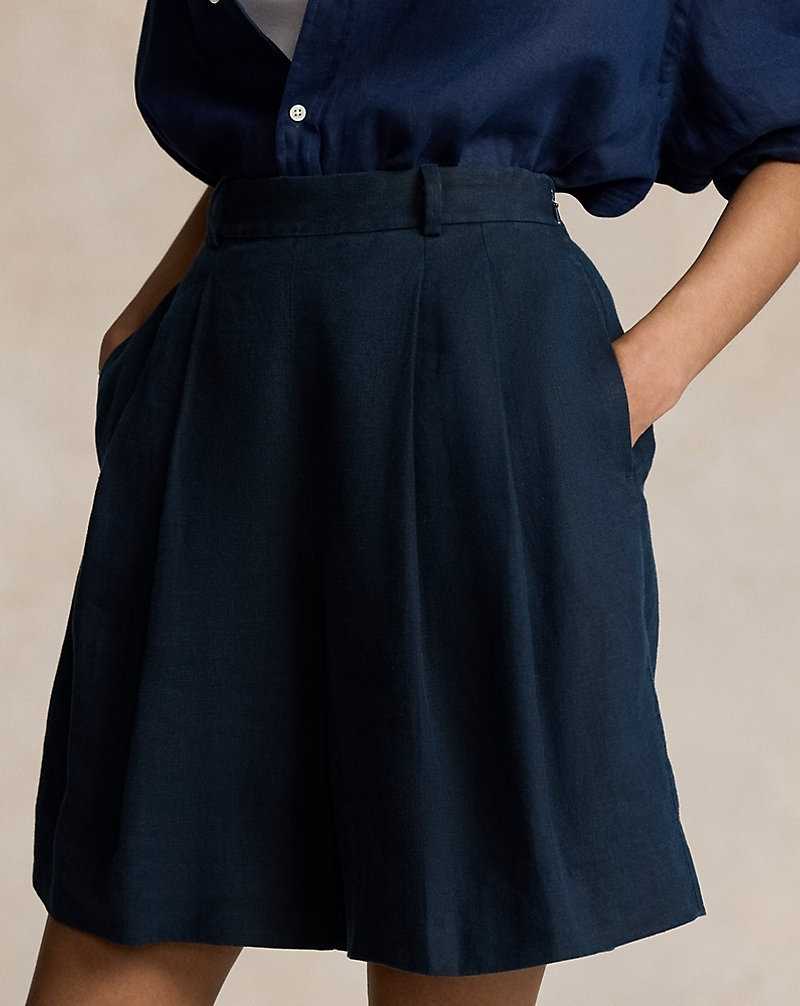 Short Ralph Lauren Long Pleated Linen Mujer Azul Marino | XPUJHNK-54 - vista 5