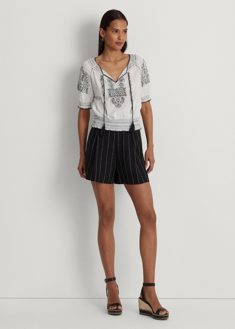 Short Pinstripe Plisado Linen Mujer Creme | FXZT17908 - vista 1