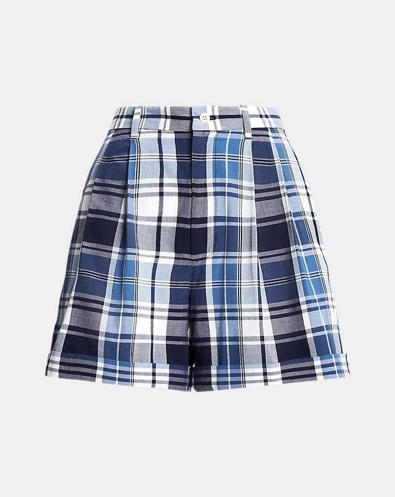 Short Ralph Lauren Plaid Pleated Cotton Mujer Azules | SEIPLDX-05 - vista 2