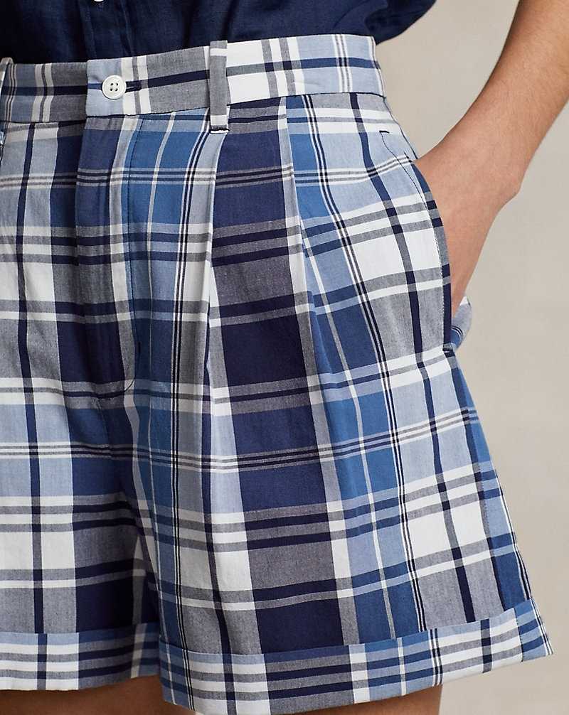Short Ralph Lauren Plaid Pleated Cotton Mujer Azules | SEIPLDX-05 - vista 5