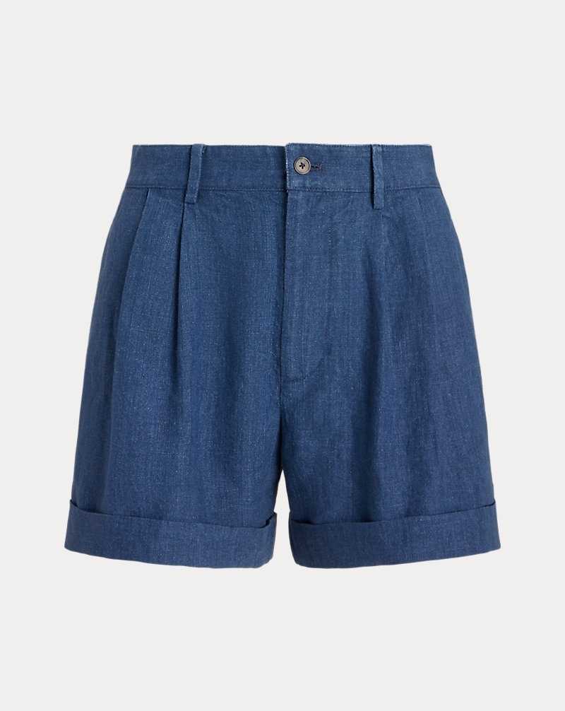 Short Ralph Lauren Pleated Linen Mujer Azul Marino Claro | HCYXSQV-27 - vista 2