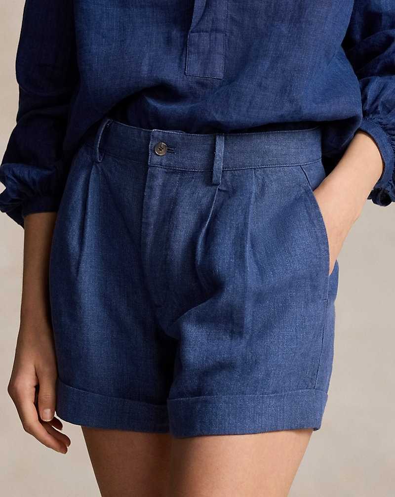 Short Ralph Lauren Pleated Linen Mujer Azul Marino Claro | HCYXSQV-27 - vista 5