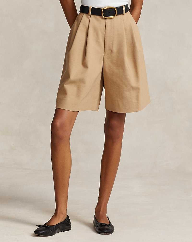 Short Ralph Lauren Relaxed Fit Long Pleated Mujer Monument Tan | EWVNDQY-72 - vista 3