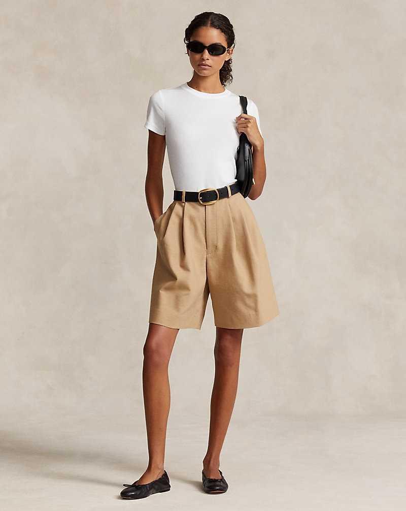 Short Ralph Lauren Relaxed Fit Long Pleated Mujer Monument Tan | EWVNDQY-72 - vista 1