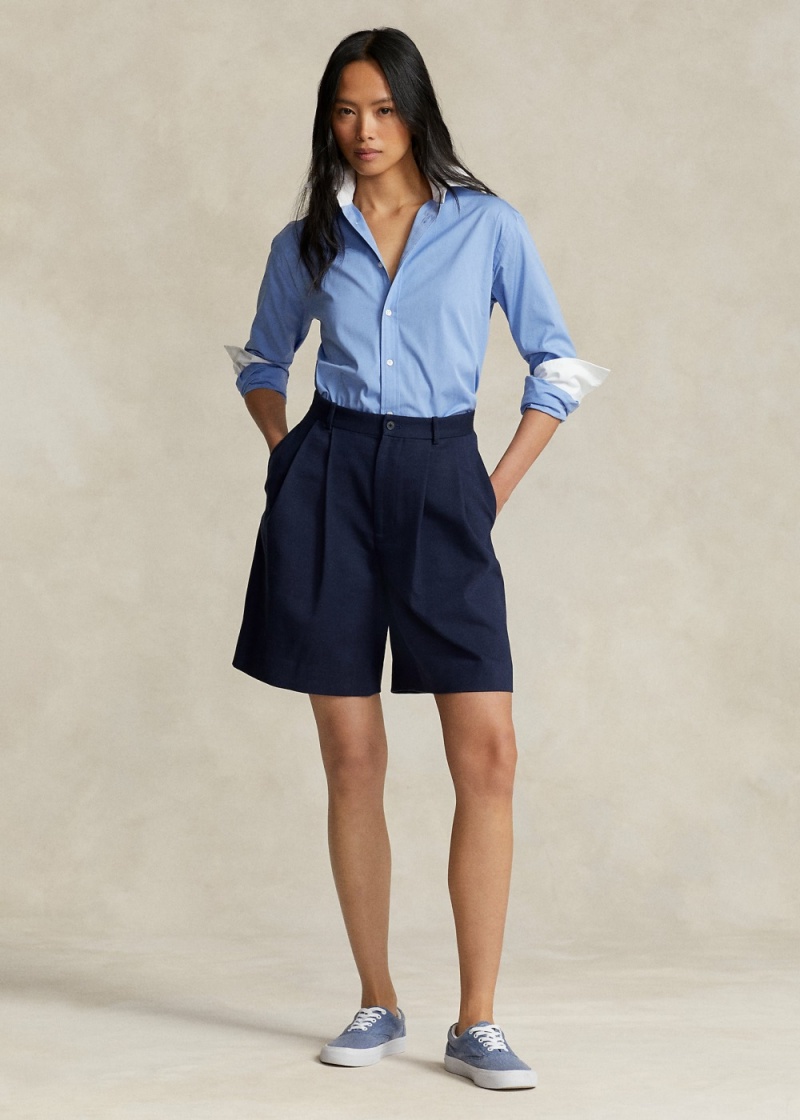 Short Relaxed Fit Long Plisado Linen Mujer Azul Marino | IQKS76823 - vista 1