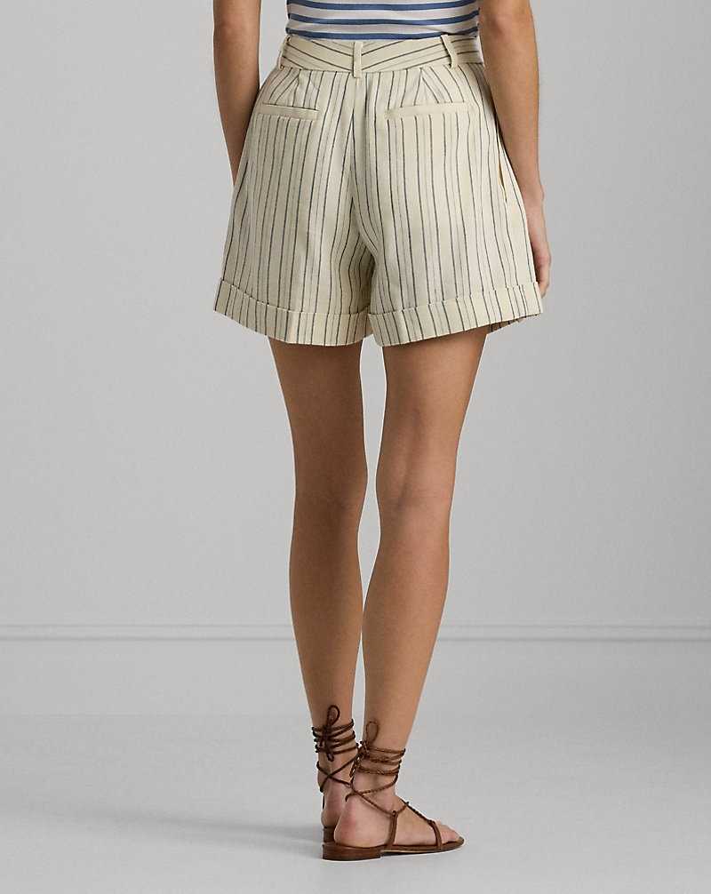 Short Ralph Lauren Striped Pleated Mujer Cream/Blue | SVMETHB-32 - vista 4